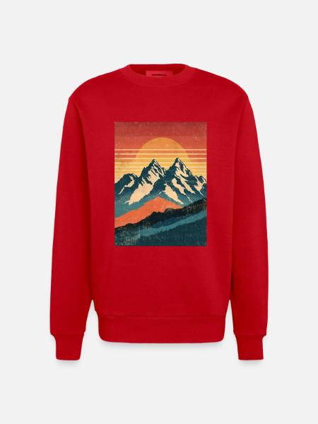 Retro Mountains with Sunset - Heavyweight Oversized Organic Crew Neck Made in EU - red