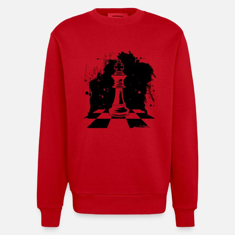 Dessin de pièces d’échecs - Sweat bio épais oversize fabriqué en UE - rouge