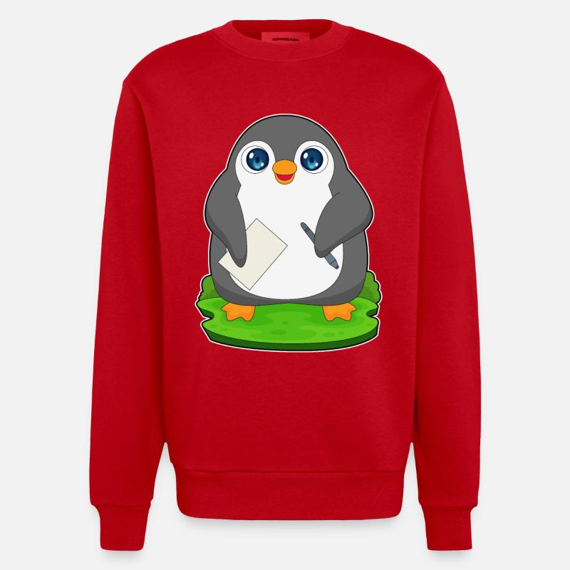 Papier stylo pingouin - Sweat bio épais oversize fabriqué en UE - rouge