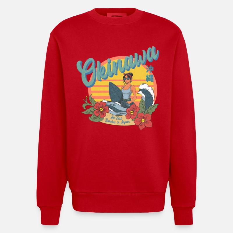 Okinawa Beaches (Halftone Version) - Heavyweight Oversized Organic Crew Neck Made in EU - Rot
