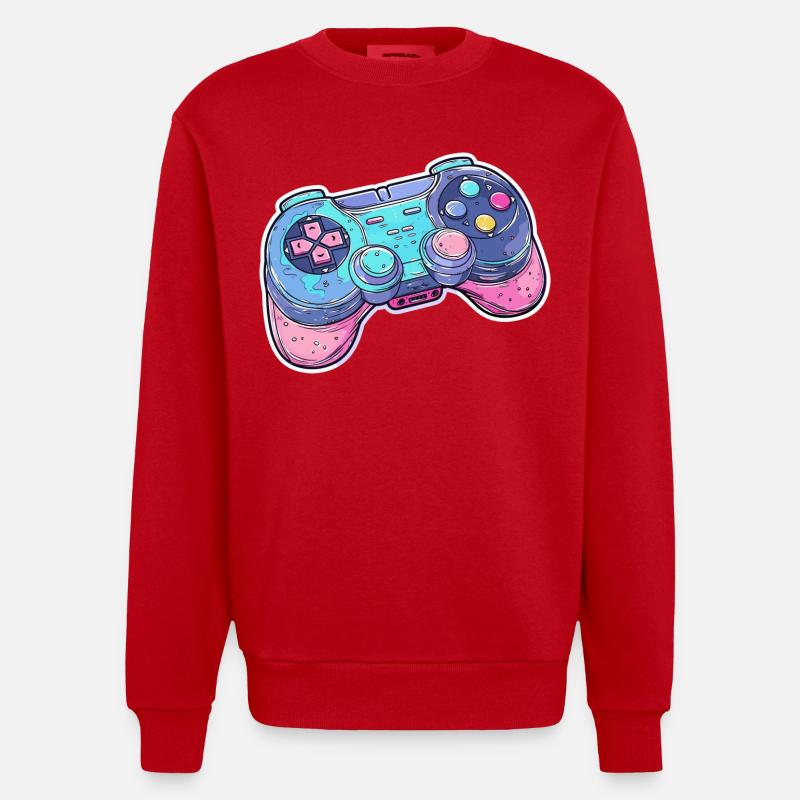 Graphismes de manette de jeu - Sweat bio épais oversize fabriqué en UE - rouge