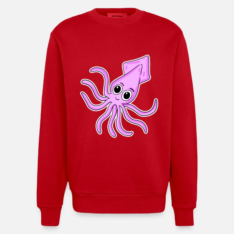 Octopuses - Heavyweight Oversized Organic Crew Neck Made in EU - red
