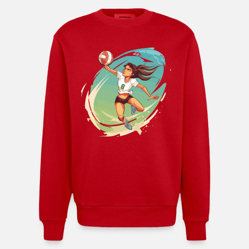 Volleyball Player Comic Style - Heavyweight Oversized Organic Crew Neck Made in EU - red