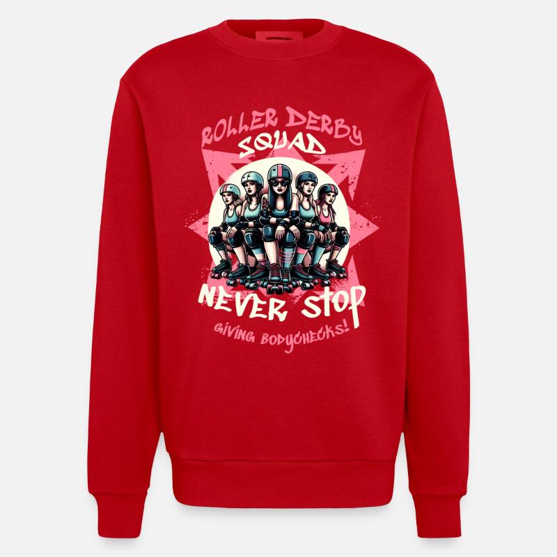 Roller Derby Trupp - Heavyweight Oversized Organic Crew Neck Made in EU - Rot