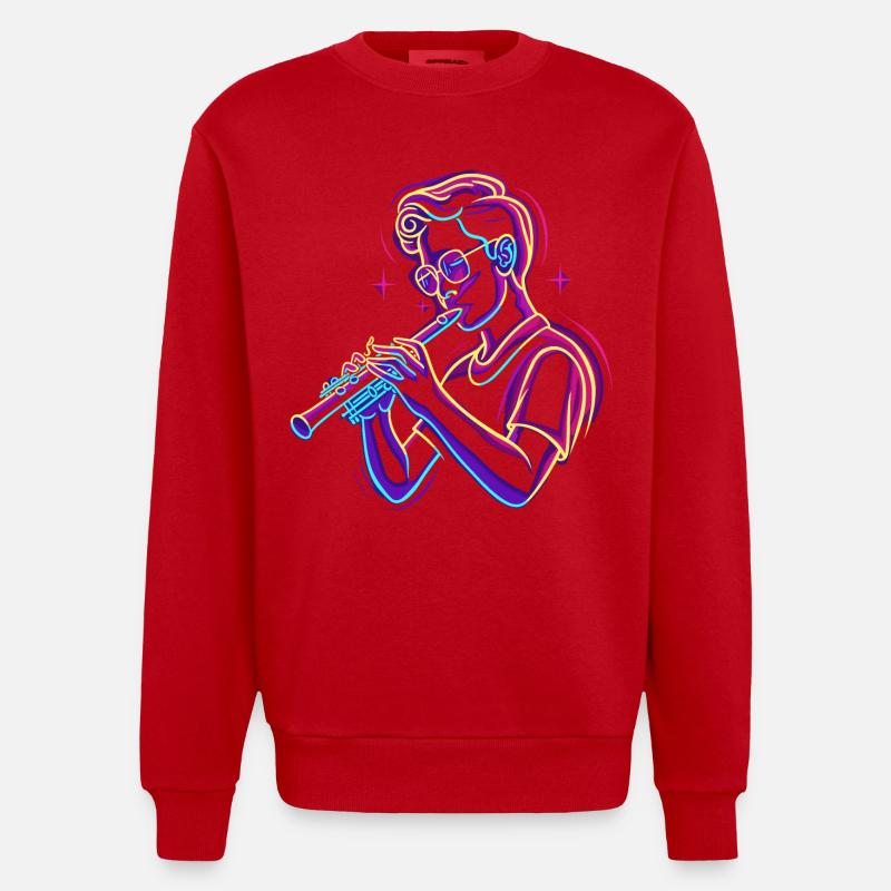 Flûte Garçon Graphique Synthwave - Sweat bio épais oversize fabriqué en UE - rouge