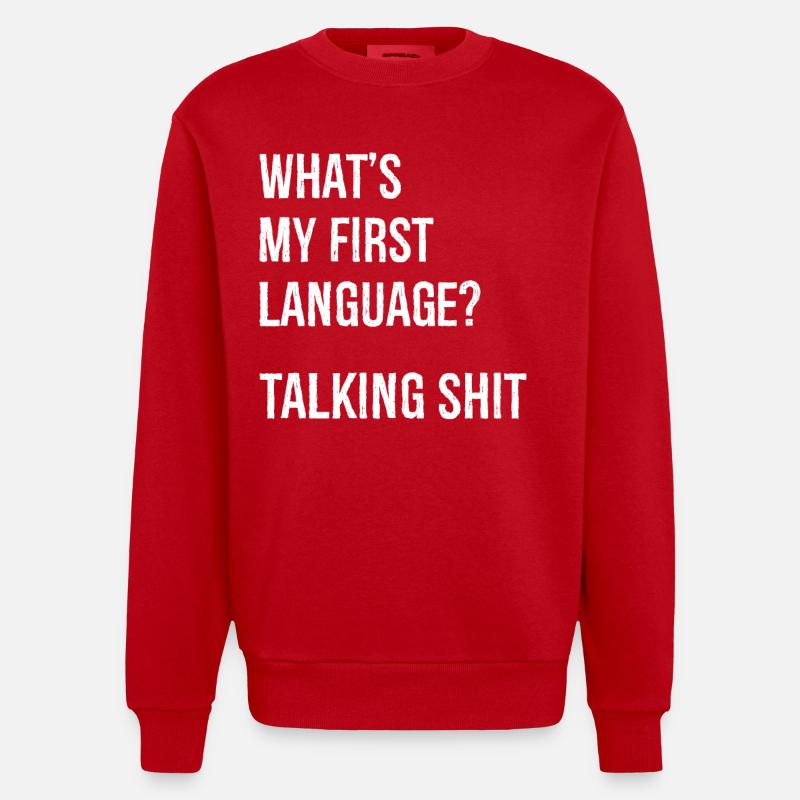 what's my first language talking shit - Heavyweight Oversized Organic Crew Neck Made in EU - red
