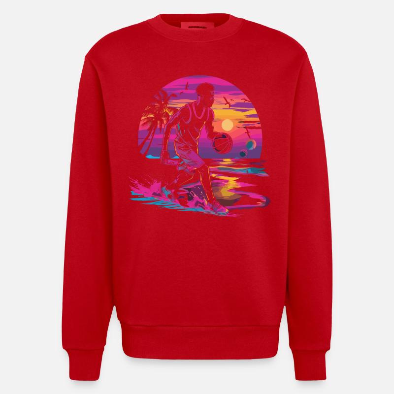 Basket-ball Synthwave - Sweat bio épais oversize fabriqué en UE - rouge