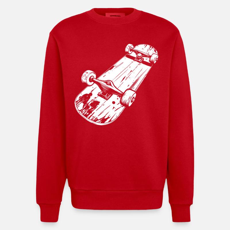 Dessin de planche à roulettes - Sweat bio épais oversize fabriqué en UE - rouge
