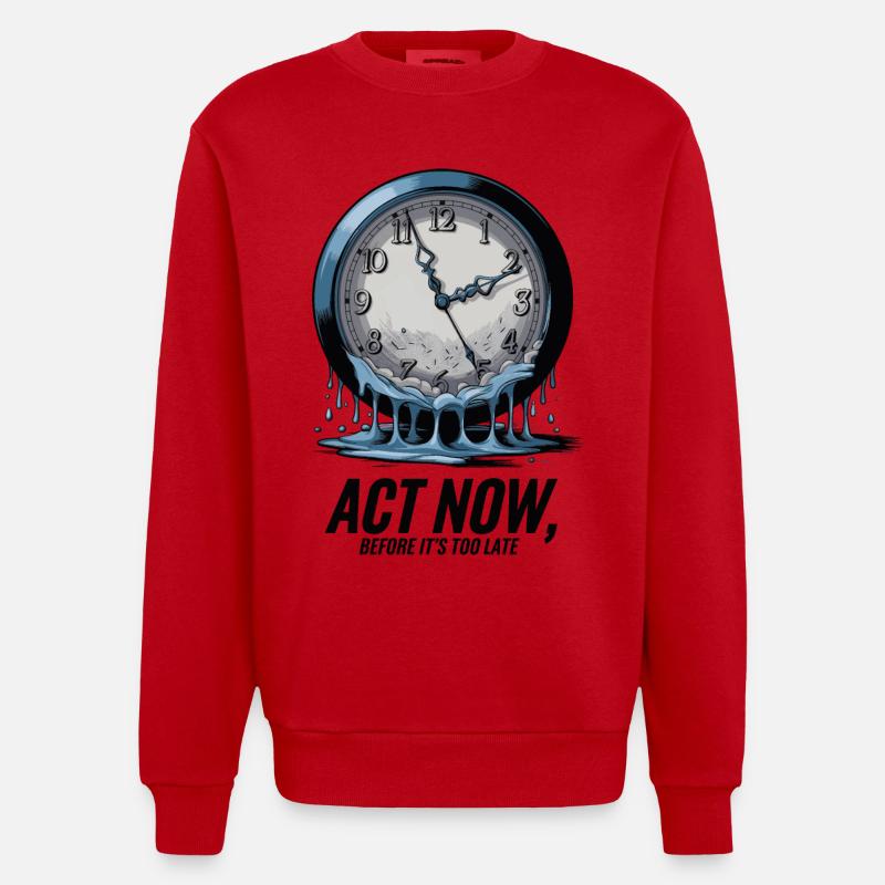 Melting Clock Act Now Klimabewusstsein Kunst - Heavyweight Oversized Organic Crew Neck Made in EU - Rot