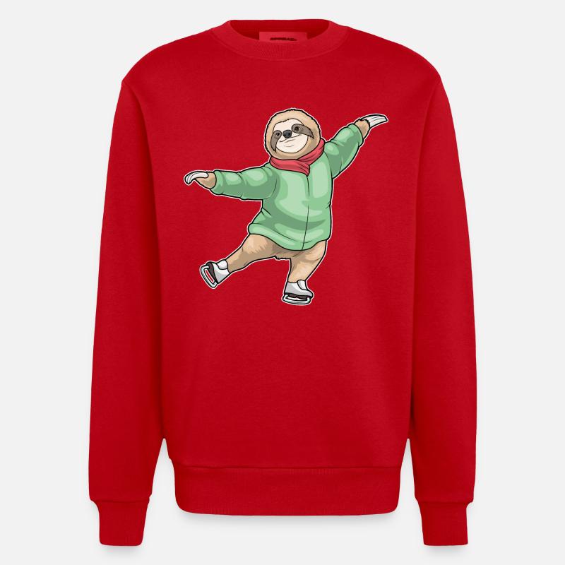 Faultier Eislaufen Schlittschuhe - Heavyweight Oversized Organic Crew Neck Made in EU - Rot