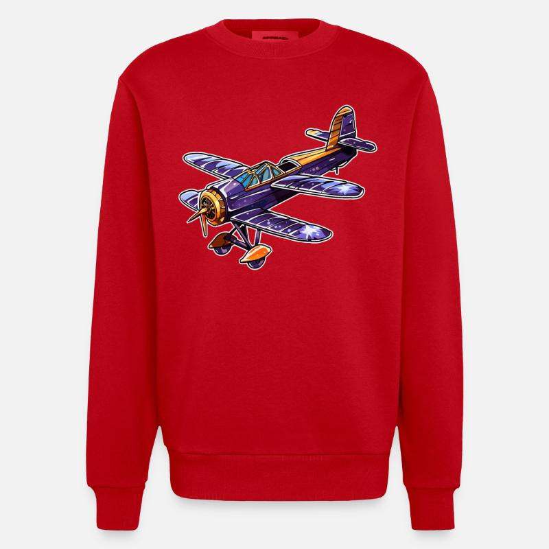 Propeller Plane Comic Look - Heavyweight Oversized Organic Crew Neck Made in EU - red