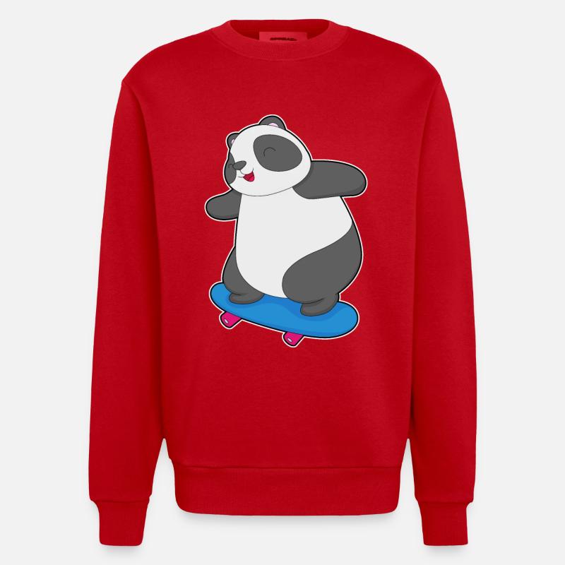 Panda Skater Skateboard - Sweat bio épais oversize fabriqué en UE - rouge