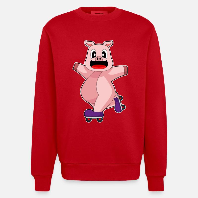 Schwein Inline skating Rollschuhe - Heavyweight Oversized Organic Crew Neck Made in EU - Rot
