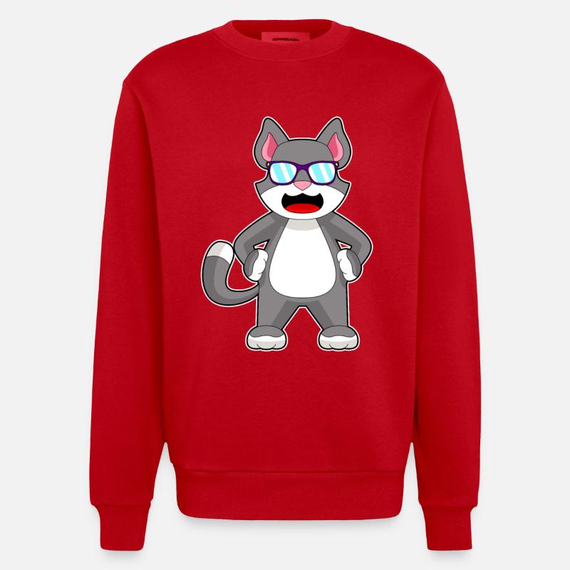 Cat Sunglasses - Heavyweight Oversized Organic Crew Neck Made in EU - red