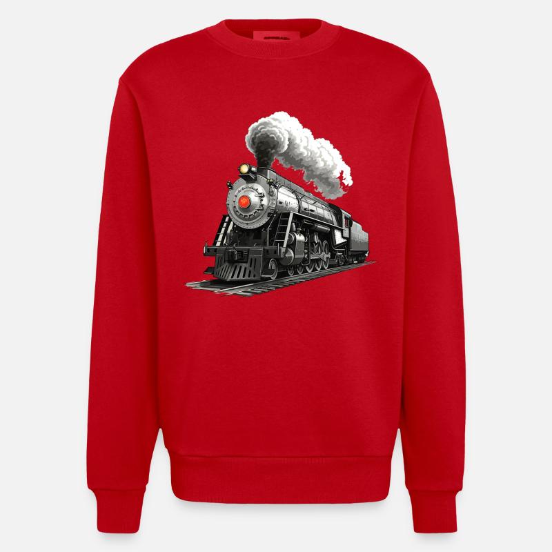 Nostalgische Dampflok - Eisenbahn Illustration - Heavyweight Oversized Organic Crew Neck Made in EU - Rot