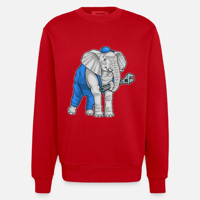 Clé mécanique éléphant - Sweat bio épais oversize fabriqué en UE - rouge