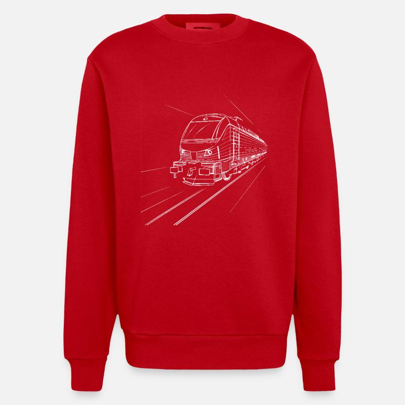 Dessin de train - Sweat bio épais oversize fabriqué en UE - rouge