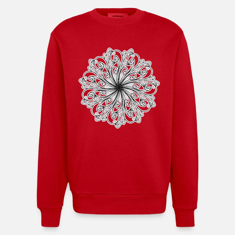 Schwarz-weißes Blumenmuster - Heavyweight Oversized Organic Crew Neck Made in EU - Rot