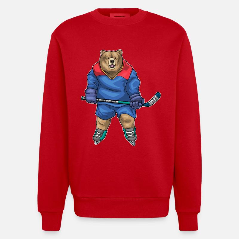 Bär Eishockey Eishockeyschläger - Heavyweight Oversized Organic Crew Neck Made in EU - Rot