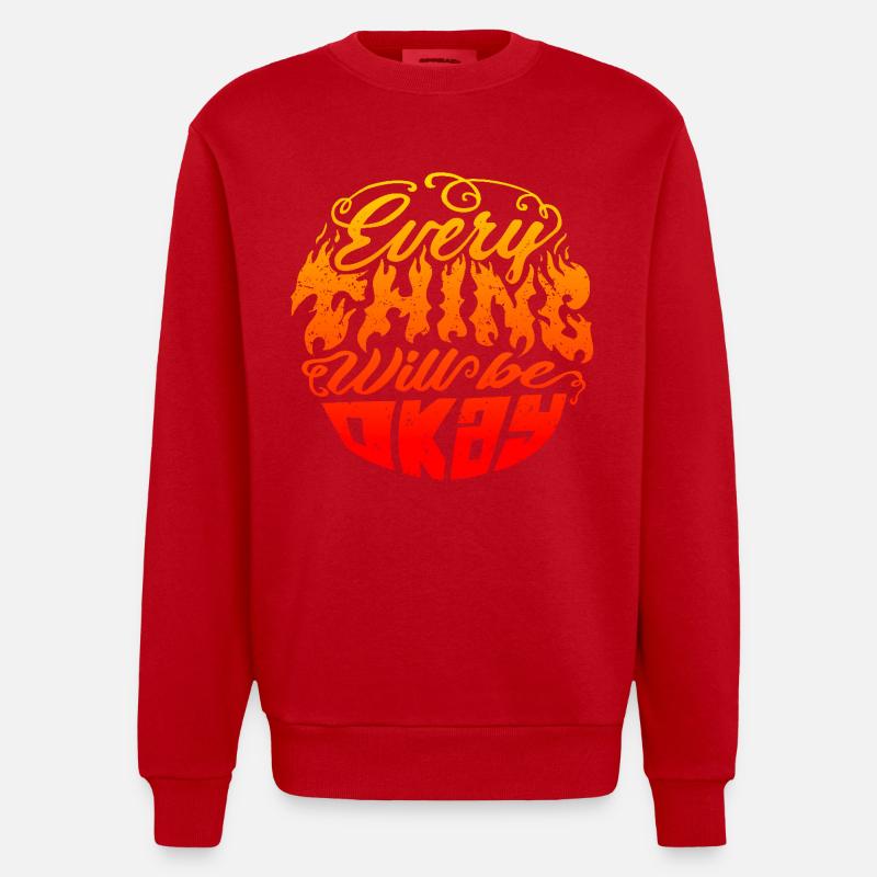 Everything Will Be Okay – Flame Lettering - Heavyweight Oversized Organic Crew Neck Made in EU - red