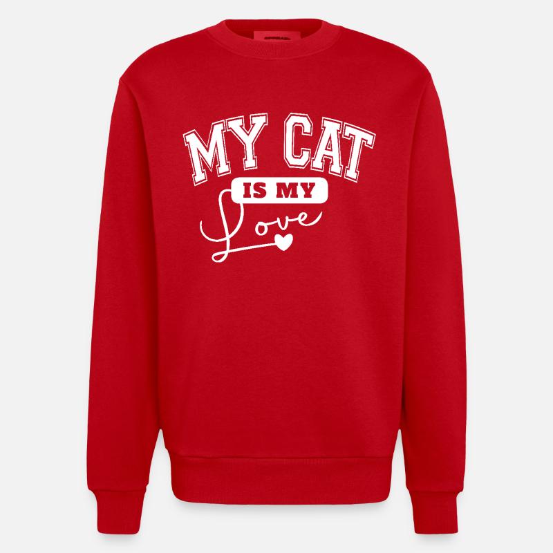 Mon chat est mon amour - Sweat bio épais oversize fabriqué en UE - rouge