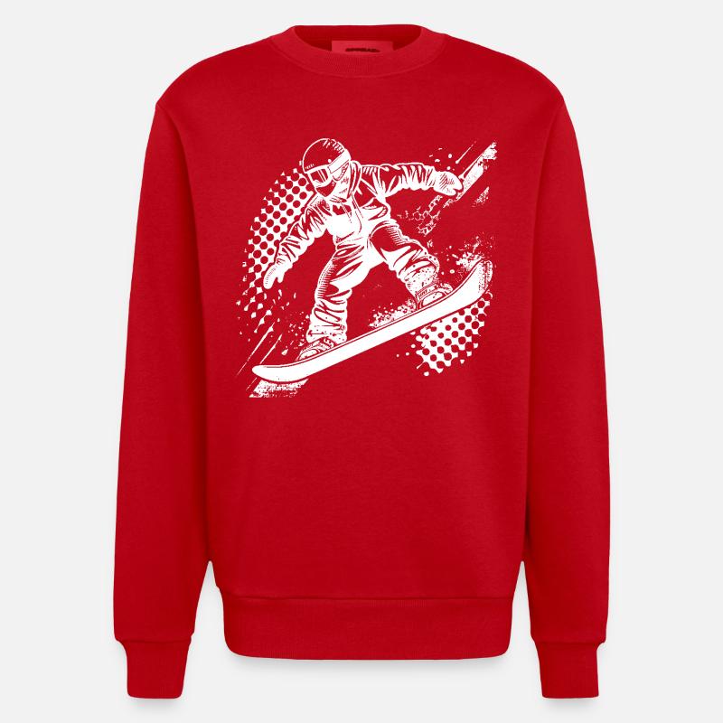 Dessin de snowboarder - Sweat bio épais oversize fabriqué en UE - rouge