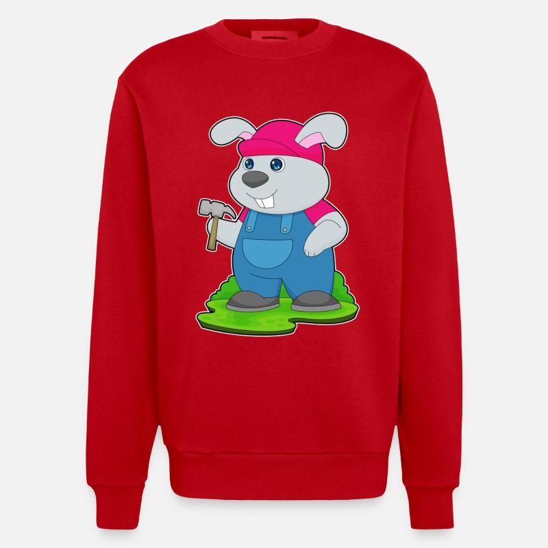 Rabbit Carpenter Hammer - Heavyweight Oversized Organic Crew Neck Made in EU - red