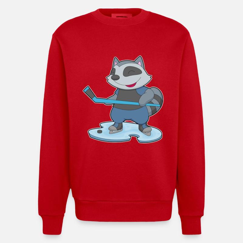 Waschbär Eishockey Eishockeyschläger - Heavyweight Oversized Organic Crew Neck Made in EU - Rot