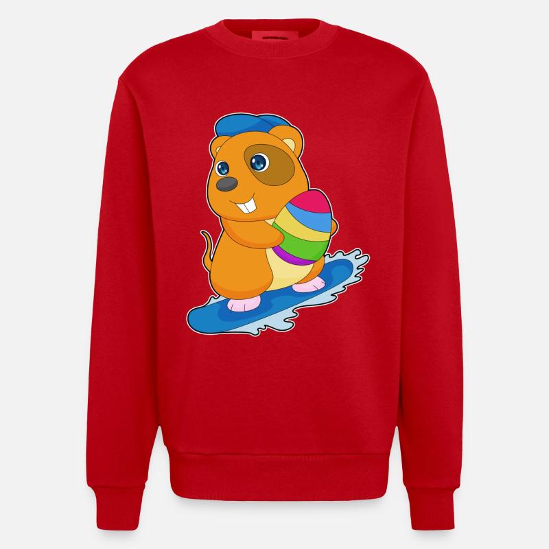 Hamster Ostern Snowboard - Heavyweight Oversized Organic Crew Neck Made in EU - Rot