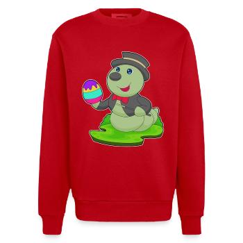 Chenille Sorcier de Pâques - Sweat bio épais oversize fabriqué en UE - rouge - Devant - AI Model Female 172 light (172cm) & AI Model Male 178 light (178cm)