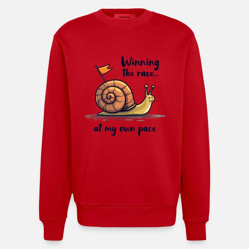 Escargot avec drapeau « Gagner la course » - Sweat bio épais oversize fabriqué en UE - rouge