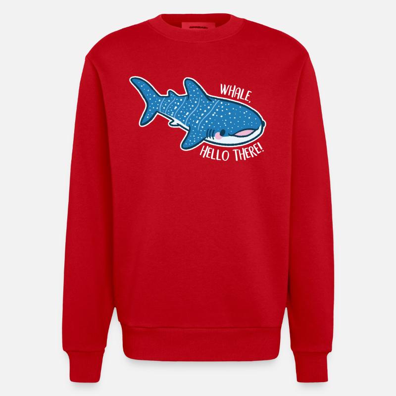 Drôle de requin-baleine avec jeu de mots - Sweat bio épais oversize fabriqué en UE - rouge