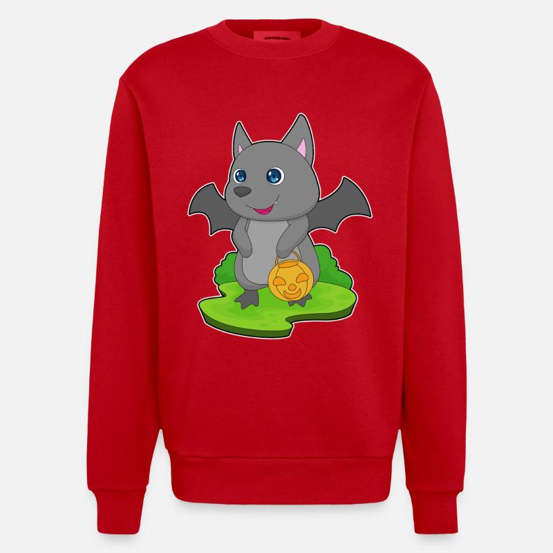 Bat Halloween Pumpkin - Heavyweight Oversized Organic Crew Neck Made in EU - red