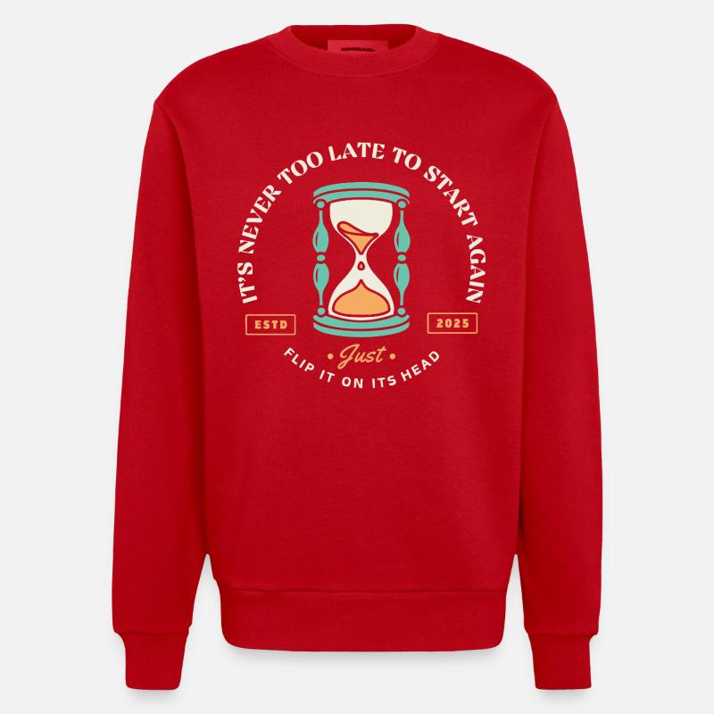 Redémarrer – Sablier des secondes chances - Sweat bio épais oversize fabriqué en UE - rouge