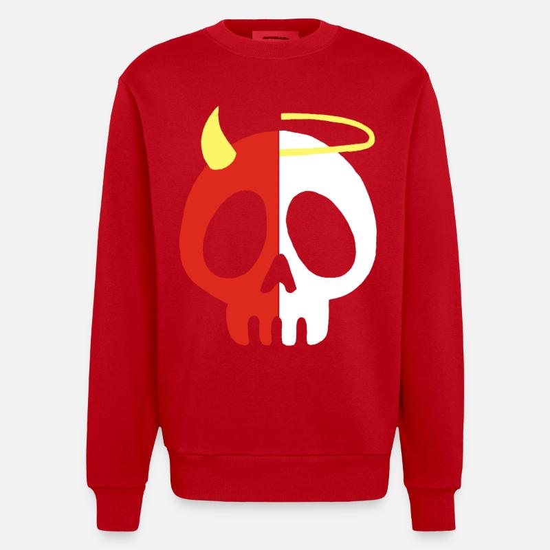 Engel und Dämon Schädel - Heavyweight Oversized Organic Crew Neck Made in EU - Rot