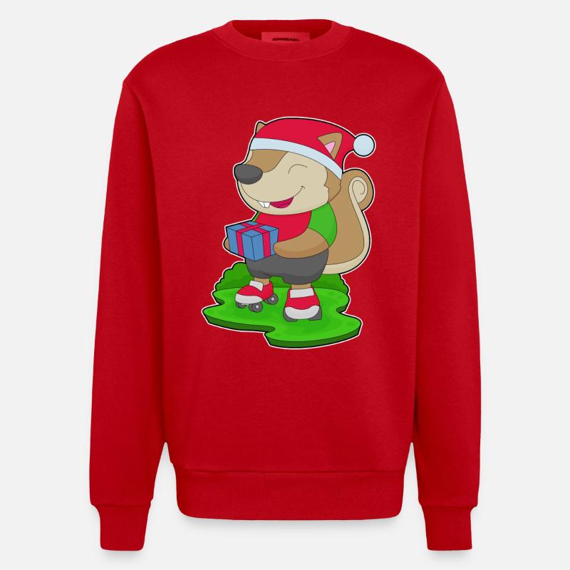 Eichhörnchen Weihnachten Inline skating - Heavyweight Oversized Organic Crew Neck Made in EU - Rot