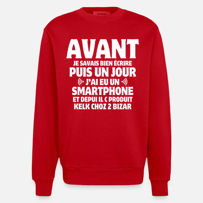 téléphone, sms, téléphone portable - Sweat bio épais oversize fabriqué en UE - rouge