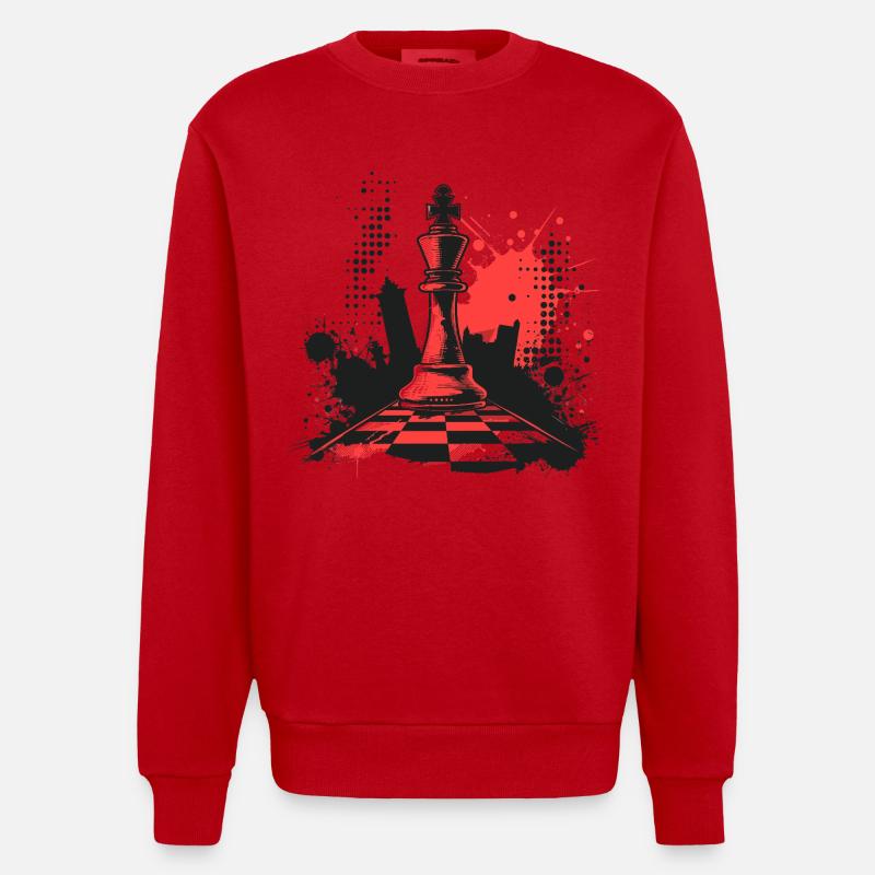 Pièces d’échecs Graffiti - Sweat bio épais oversize fabriqué en UE - rouge