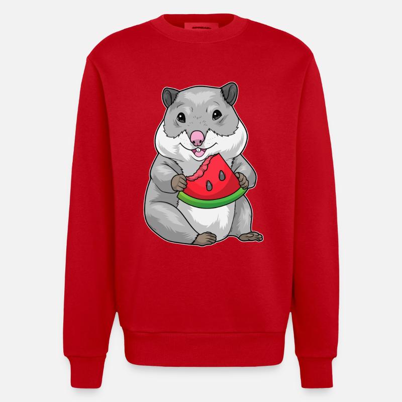 Hamster Watermelon - Heavyweight Oversized Organic Crew Neck Made in EU - red