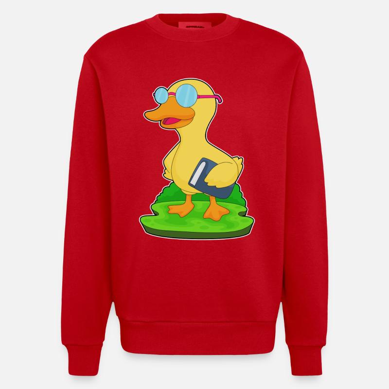 Duck Nerd Book Glasses - Heavyweight Oversized Organic Crew Neck Made in EU - red