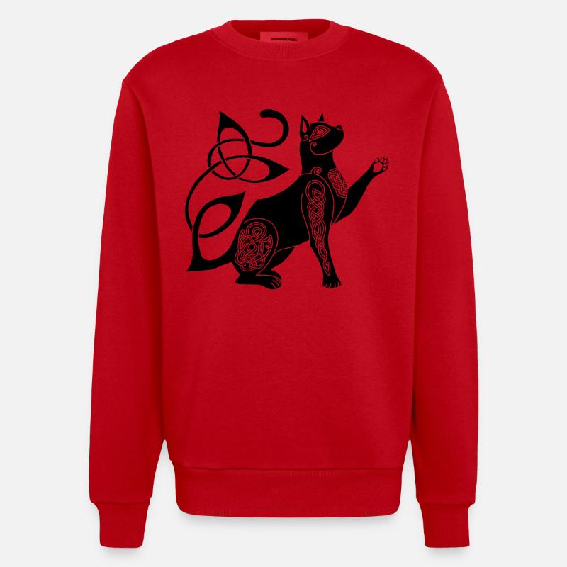 Keltische Schwarze Katze - Heavyweight Oversized Organic Crew Neck Made in EU - Rot