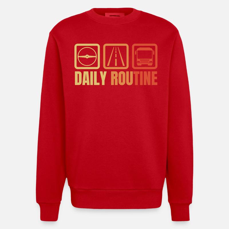 Routine quotidienne du chauffeur d’autobus - Sweat bio épais oversize fabriqué en UE - rouge