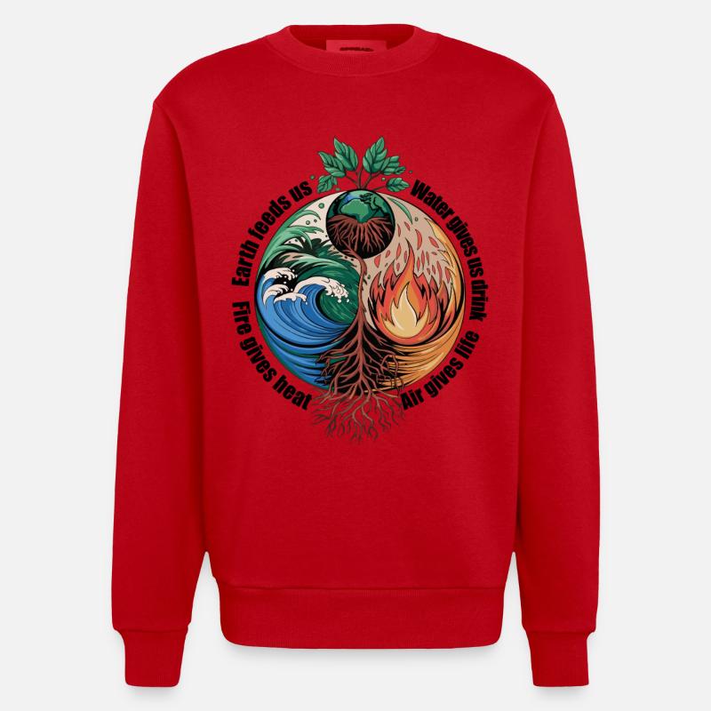Vier-Elemente-Baum - Erde, Wasser, Feuer, Luft - Heavyweight Oversized Organic Crew Neck Made in EU - Rot