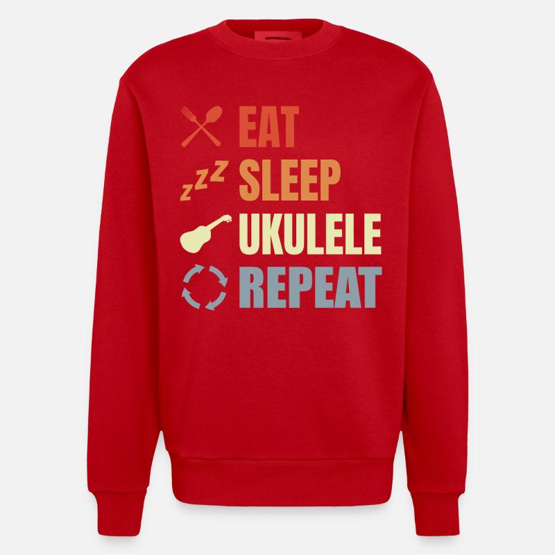 Manger dormir ukulélé répéter - Sweat bio épais oversize fabriqué en UE - rouge
