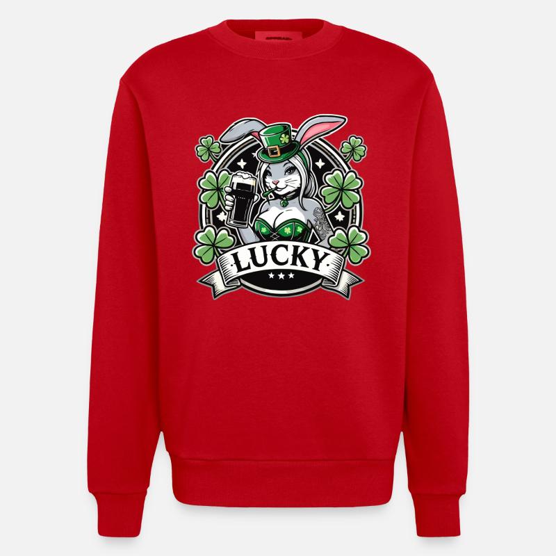 Saint-Patrick Bunny Bunny Bière Happy - Sweat bio épais oversize fabriqué en UE - rouge