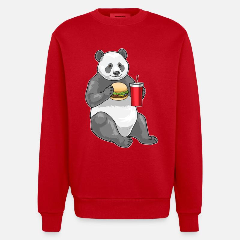 Panda Cheeseburger - Heavyweight Oversized Organic Crew Neck Made in EU - Rot