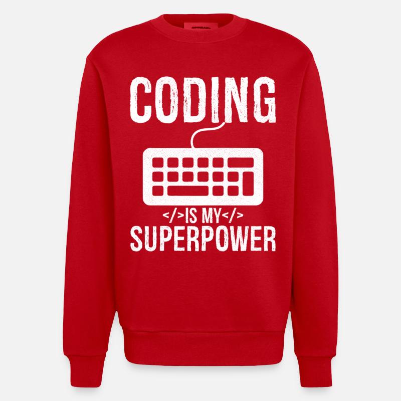 Coding is my superpower - Heavyweight Oversized Organic Crew Neck Made in EU - red