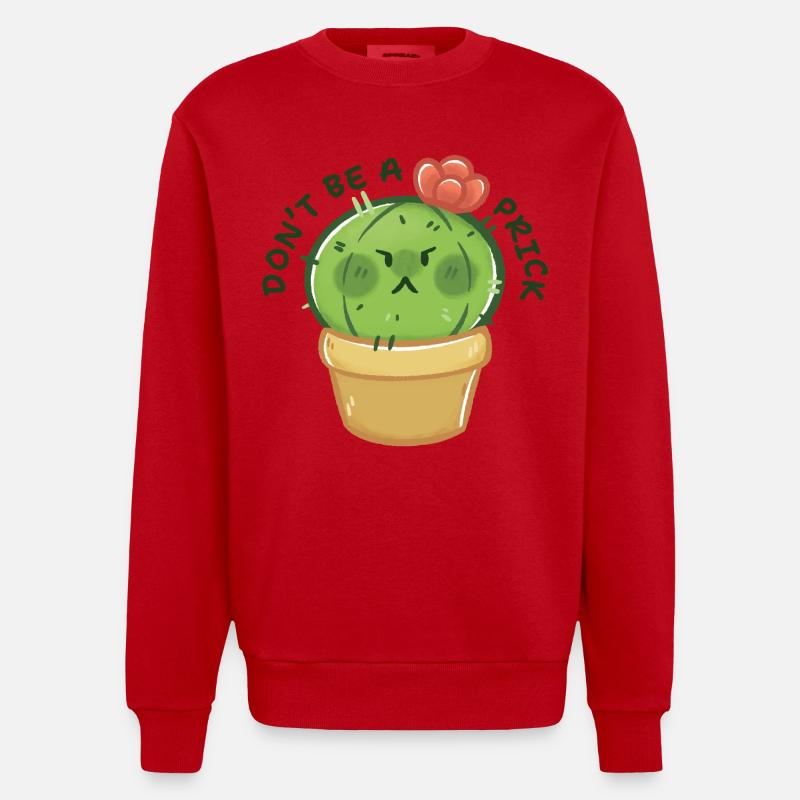 Grumpy Cactus with Message - Heavyweight Oversized Organic Crew Neck Made in EU - red