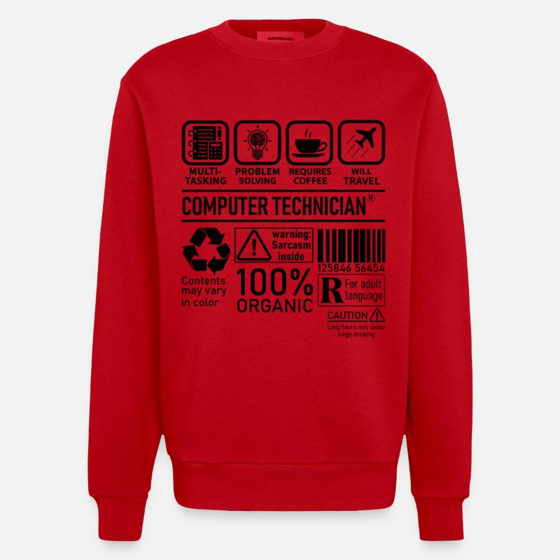 Computer Technician multi tasking problem solving - Heavyweight Oversized Organic Crew Neck Made in EU - red