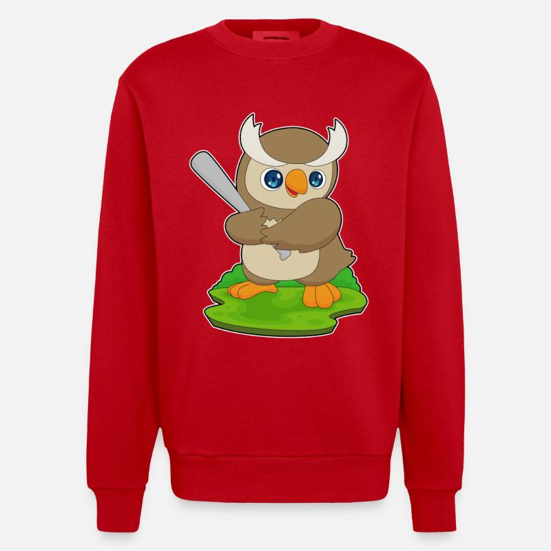 Eule Baseball Baseballschläger - Heavyweight Oversized Organic Crew Neck Made in EU - Rot
